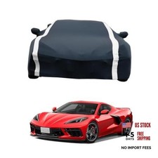 Black Grey Strip Car Cover for C-orvette C8 Stingray Z51 Z06 E-Ray 2020