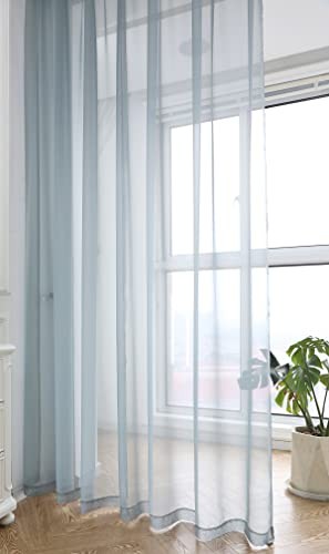 Window Light Grey Sheer Curtains 95 Inches Length 2 Panels Voile Light - 第 3/6 張圖片