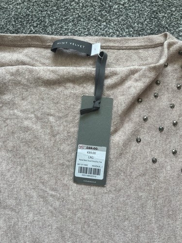 Mint Velvet Top Womens Size L Pink Stud Slouchy Knit Short Sleeve Cowl Neck Tee - Picture 6 of 9