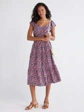 Time and Tru Women's Size S Multicolor Smocked Midi Dress Flutter Sleeves --W3