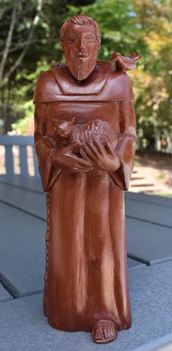 HL. FRANZISKUS VON ASSISI HOLZGESCHNITZT STATUE PATRON DER TIERE SIGNIERT JH