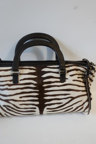 Authentic Women Prada Brown White Prada Zebra Print Calf Hair Top Handle Handbag - Imagen 2 de 13