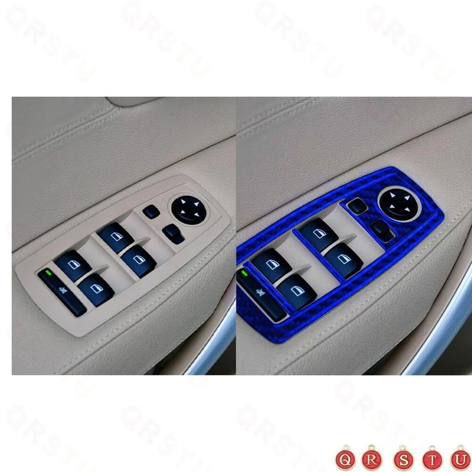 Interruptor de ventana de fibra de carbono azul panel de elevación cubierta embellecedor tipo B para BMW X3 2004-10 Foto 3 de 4
