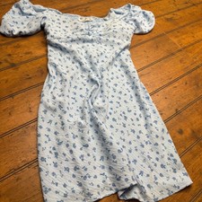 No Boundaries Light Blue Ditsy Floral Puff Sleeve Smocked Mini Dress Small