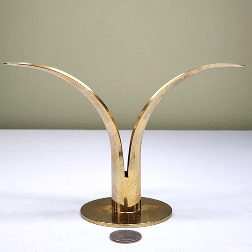 Vtg MCM Skultuna Brass Candle Holder x2 The Lilly Liljan Ivar Ålenius Bjork - Picture 4 of 13