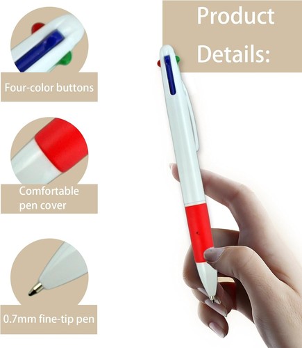 8-Count Multicolor Ballpoint Pen 0.7, 4-in-1 Colored Pens in Red, Blue, Green an - Picture 4 of 7