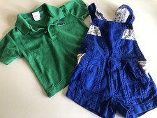 Boys Vintage Shortalls Polo Shirt Sz 2-3 Green Blue Summer Clothing