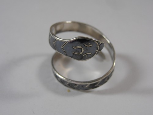 Vintage Early Siam Sterling Silver Cobra Snake Ring Niello Size 8