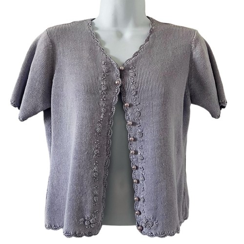 Suéter Bordado Top Botones Perla Coqueta Cottage Talla Mediana Púrpura De Colección - Imagen 4 de 7