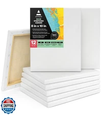 ARTEZA Stretched Canvas, 8 x 10 Inches, Pack of 12, Blank White Canvas for Pa