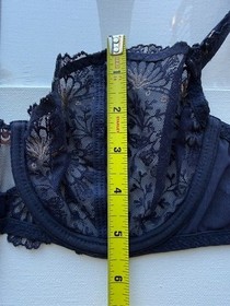 Aubade Lace Underwire Bra Navy Blue Embroidered Sheer Demi Balconette Womens