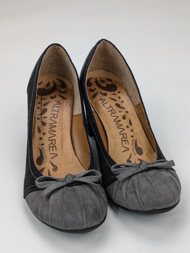 ALTRAMAREA - ITALY 5 / 35 Black & Gray Suede Bow High Heel Shoes CUTE! - Picture 3 of 10