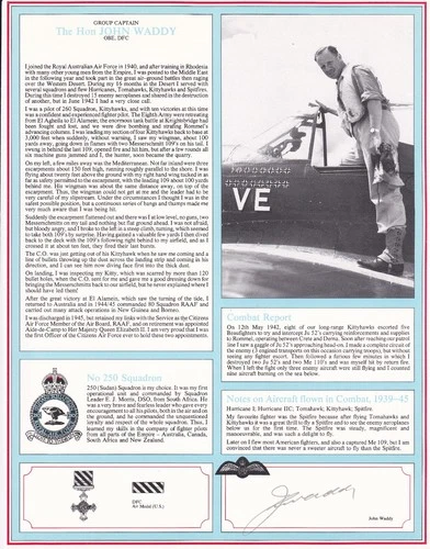 WW11 Fighter Aces  Pilot Profile Signed John Waddy WW 2 Fighter Australian Pilot