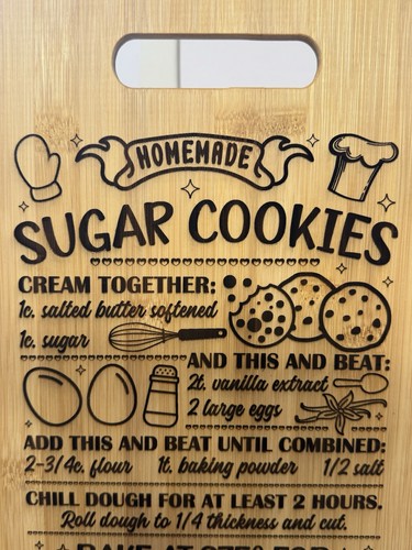 Sugar Cookies Recipe Laser Engraved Bamboo Cutting Board 12X9” 1/4” - Picture 3 of 4