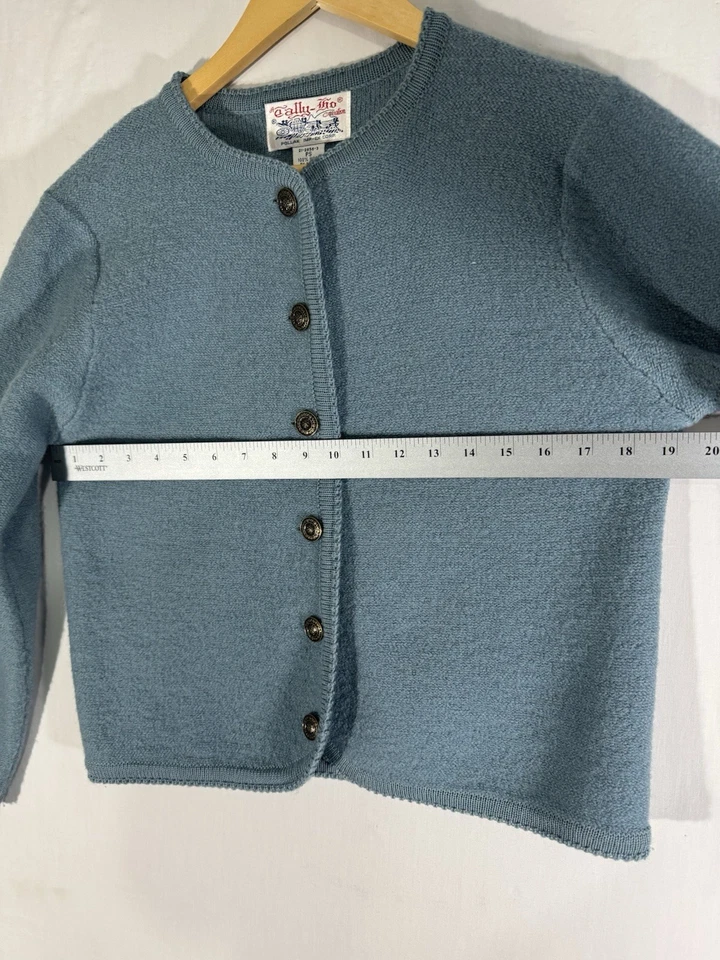 Suéter Cárdigan Vintage Tally Ho Para Mujer PS Verde Salvia Lana Tejido con Cable Clásico Foto 4 de 4