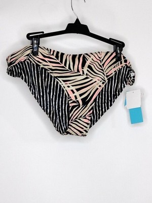 NWT Shorely Black/White/Leaf Hipster Style Bikini Elastic Swim Bottoms