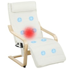 HOMCOM Poltrona Relax Riscaldante con Poggiapiedi Regolabile Crema e Legno