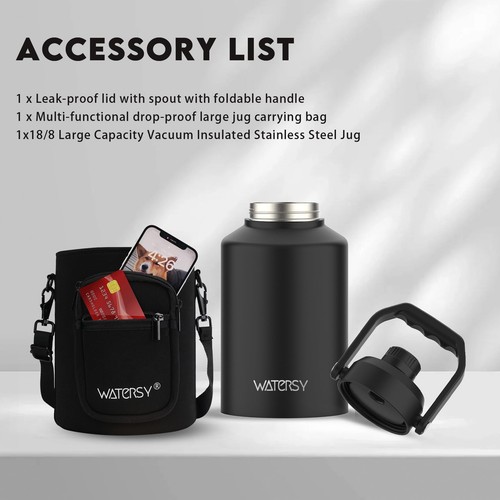 1 Gallon Insulated Water Bottle - 128oz Leak Proof Stainless Steel Water Jug - Picture 6 of 7