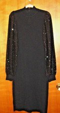 Eliza J Women's Sequin Embellished Sleeve Black Midi Sweater Dress Size Large