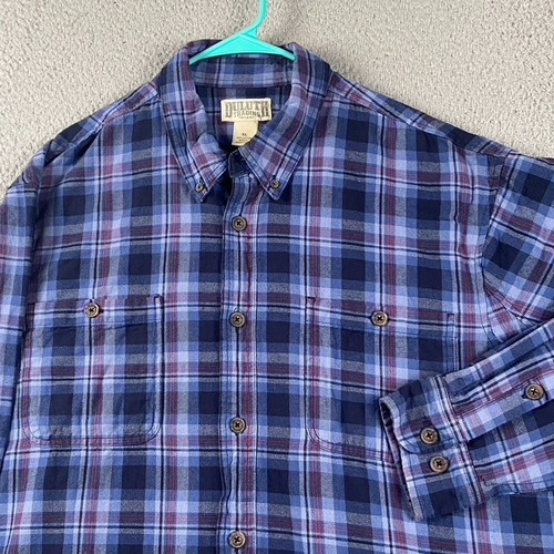 Duluth Trading Co Camicia Flanella Uomo XL Blu Plaid Lavoro Resistente Cabincore