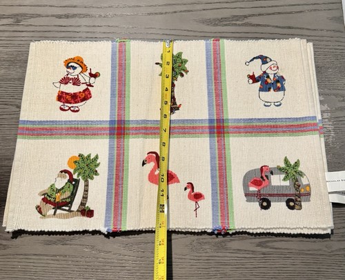 St Nicholas Square WOVEN Tropical Plaid Christmas Holiday Placemats Set of 4 - Picture 4 of 4