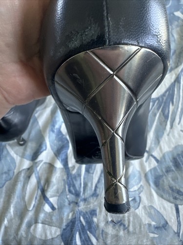 Vintage Chanel kitten heel brown leather CC logo captoe pointed toe 39 1/2 - Picture 9 of 11