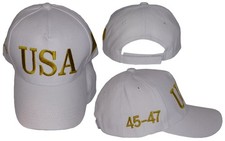 USA 3D Gold Letters 45-47 Trump 2028 USA Flag White Cotton Embroidered Cap Hat