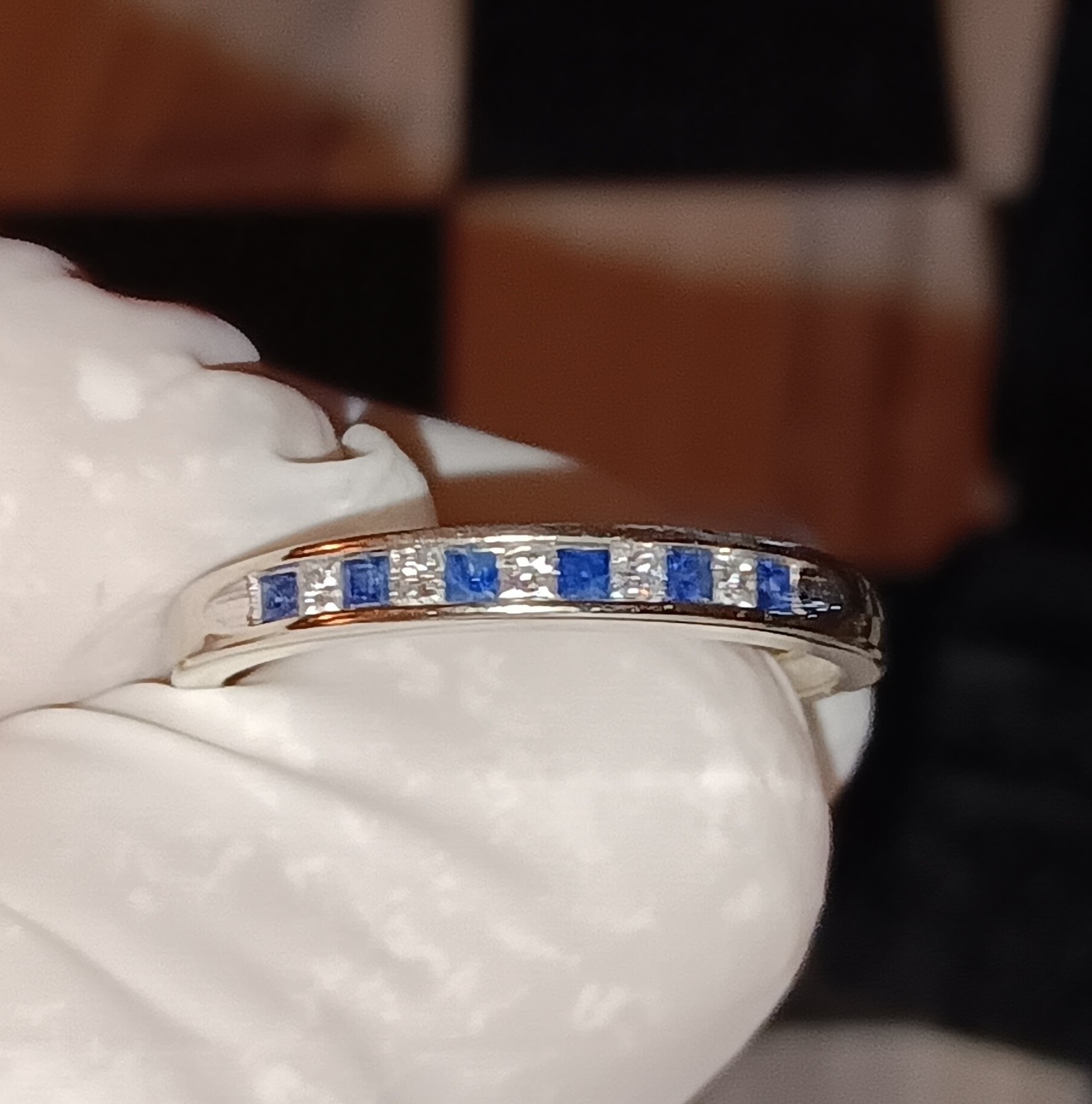 14k Solid White Gold stacker ring with Diamonds a… - image 3