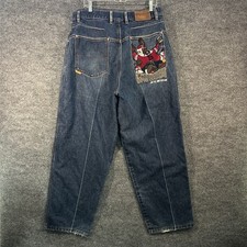 FUBU Platinum Jeans Mens 34x29 Actual Blue Fat Albert Embroidered Vtg Baggy Wide