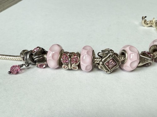 CHAMILIA Snap Sterling Silver 925 Pink Murano Butterfly Beads Charm Bracelet 39g - Picture 3 of 15
