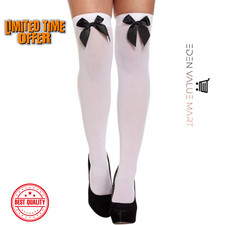 Adult Fancy Dress White Thigh High Stockings   Lace Hold Ups with Red  Black