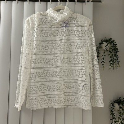 NWT Sandro Hamia Floral High Neck Lace Top Size M/L White