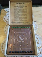 Vintage Crestline Solid Walnut Checkline Marble Mill With Original Box & Marbles