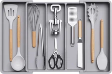 Lifewit Utensil Organizer for Kitchen Drawers, Expandable Cooking Gray 
