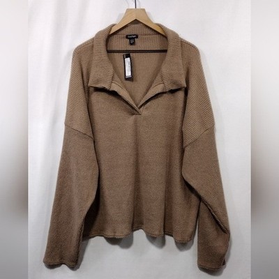 New Boohoo Ribbed Sweater Women's 20 Brown Minimalist Boho Retro Cozy Warm