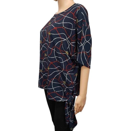 MICHAEL KORS Tie Top Blouse Sailor Printed Women M Navy MK Logo Short Sleeve  - Picture 7 of 13
