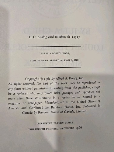 Mastering the Art of French Cooking by Julia Child, 1st Ed, 13th Printing, HC DJ - Picture 2 of 15