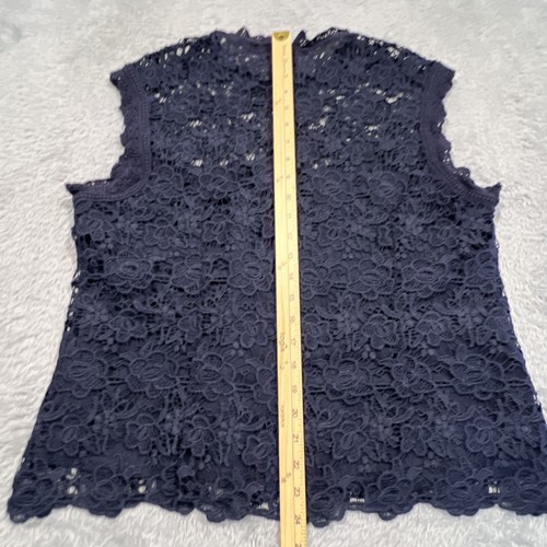 Nanette Lepore Sleeveless Blouse Women’s XL Navy Blue Lace Lined Back Zip - Picture 11 of 13