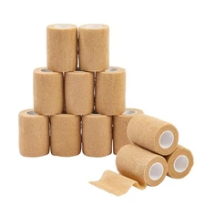 12-Rolls Tan Self Adherent Bandage Wrap, Vet Tape, Medical Tape (3 In x 5 Yds)