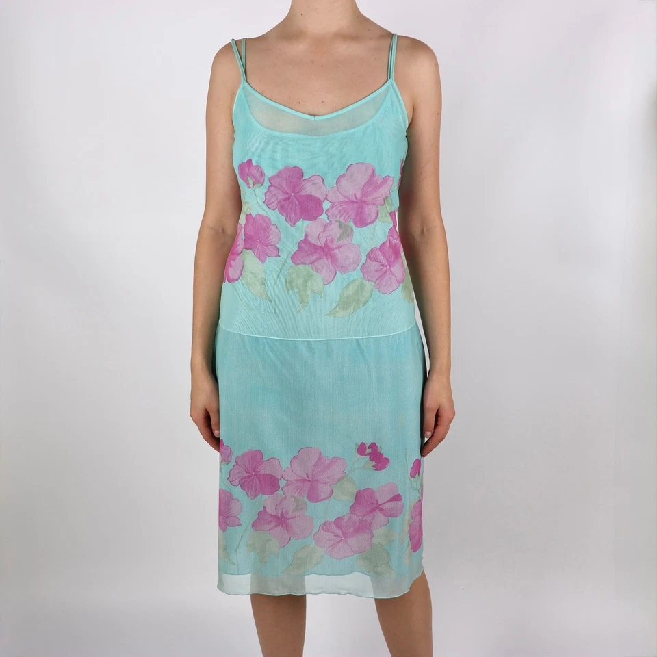 Blugirl Blumarine Vintage 3 Piezas Turquesa Malla Floral Conjunto Vestido Talla M Foto 3 de 4