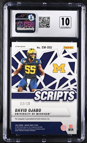 Mosaico David Ojabo 2022 #SM-DOJ dorado/10 automático CGC 10 - Imagen 2 de 2