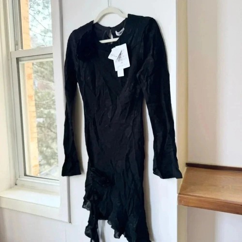 Neu mit Etikett Free People Delfi Kira Kleid Langarm Mini schwarz Rüschen Blumen Gr. Medium - Bild 10 von 16