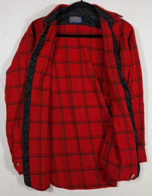 Vintage Pendleton Plaid Fireside Wool Shirt Made in USA Red Button Up Men's M