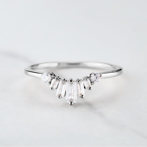 Baguette Moissanite Tiara Ring Enhancer Wedding Band Promise Anniversary Gift - Picture 2 of 21