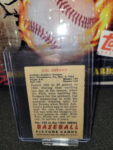 1951 Topps Baseball Cal Abrams Brooklyn Dodgers #152 - Picture 2 of 2