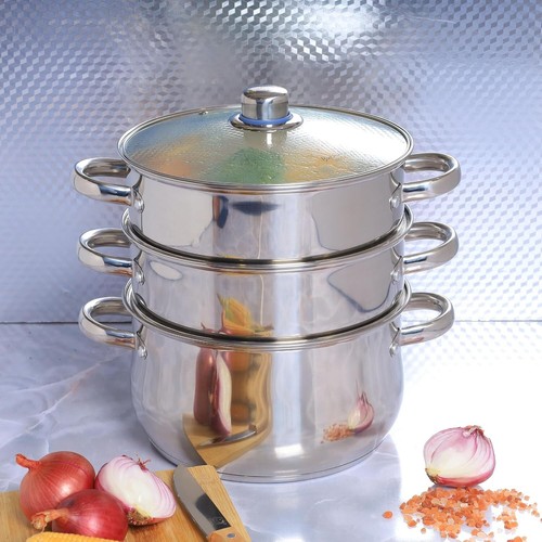 3 Tier Steamer Set Stainless Steel 18 cm Premium Quality by Buckingham - Picture 6 of 27