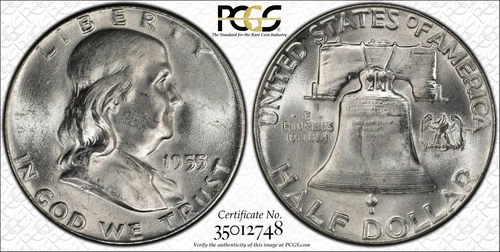 1955 Franklin Half Dollar 50C - MS 63 FULL BELL LINES - PCGS