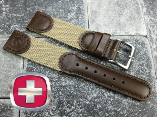 22mm Leather Nylon Strap Watch Band Brown Green Beige Black WENGER SWISS ARMY - Picture 4 of 17