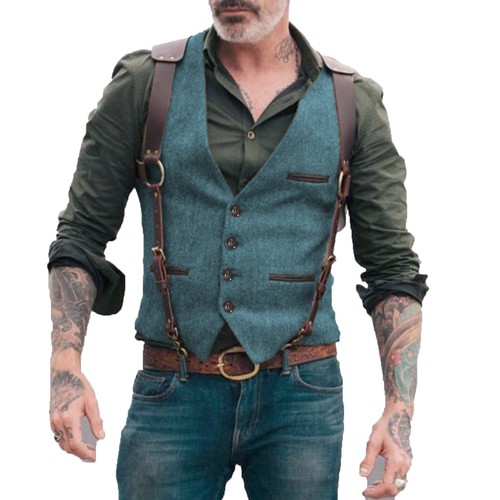 Mens Herringbone Vest Hunting Tweed Waistcoat Wedding Vintage M Large XL XXL 3XL - Picture 18 of 25