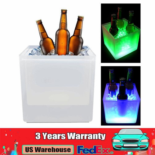 LED Ice Bucket Drinks Cooler RGB Color Changing Square Ice Box Beer Chiller 3.5L - 第 1/12 張圖片